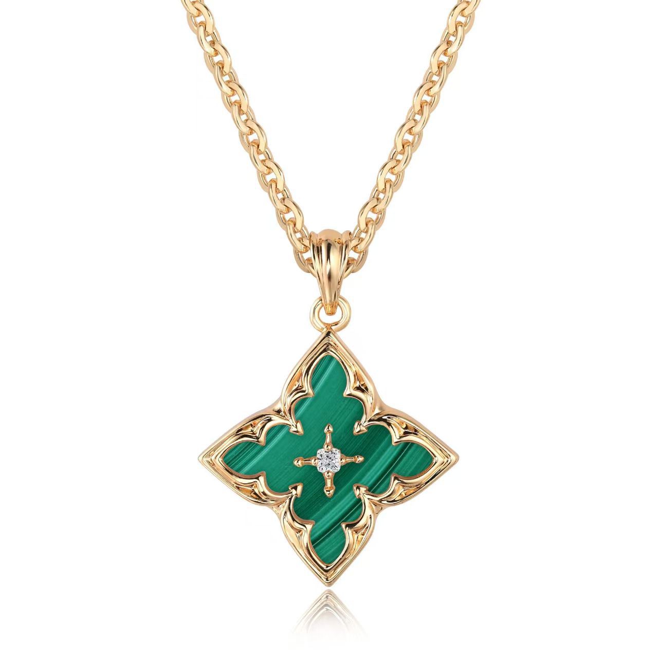 Collana con Ciondolo Quadrifoglio Bianco | Oro