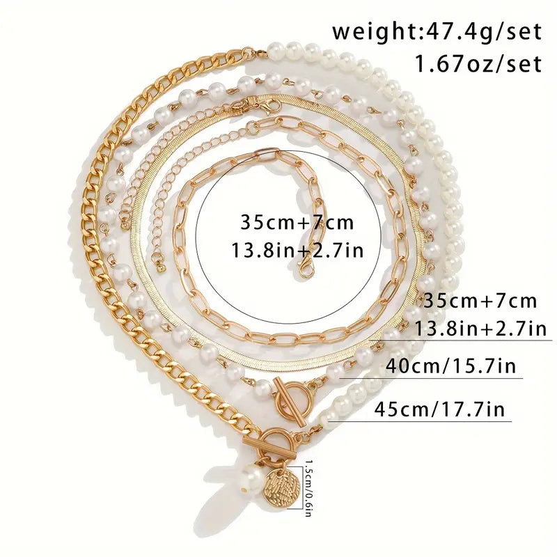 Set di Collane Vintage con Perle e Catena Snake | Oro