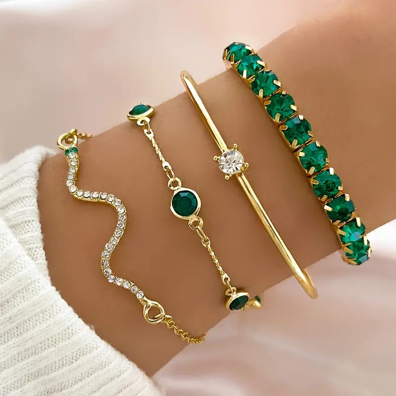 Luna | Set di bracciali vintage verdi eleganti con cristalli
