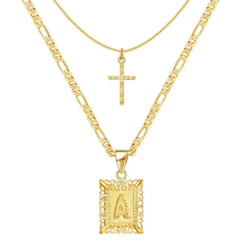 Collana con Iniziale e Croce | Oro