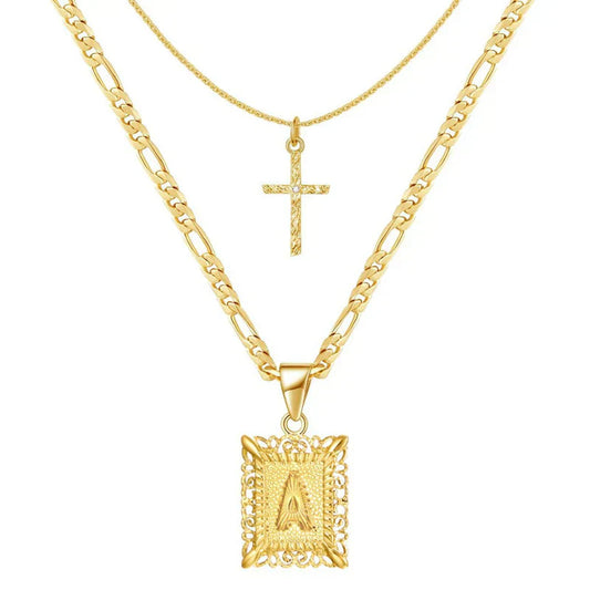 Collana con Iniziale e Croce | Oro