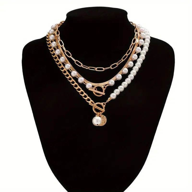 Set di Collane Vintage con Perle e Catena Snake | Oro