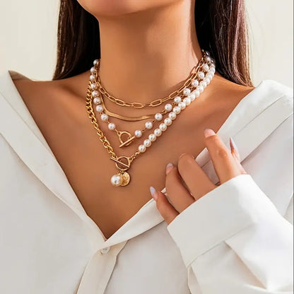 Set di Collane Vintage con Perle e Catena Snake | Oro