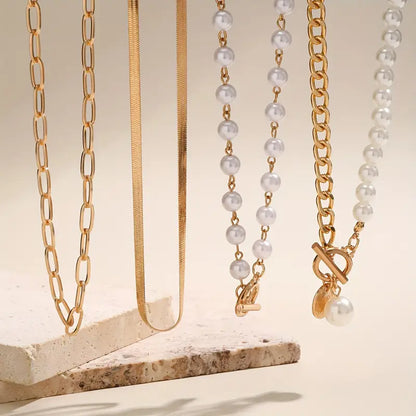 Set di Collane Vintage con Perle e Catena Snake | Oro