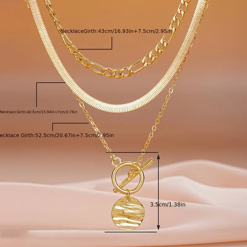 Collana a Strati Savira con Ciondolo Moneta Texturizzato | Oro