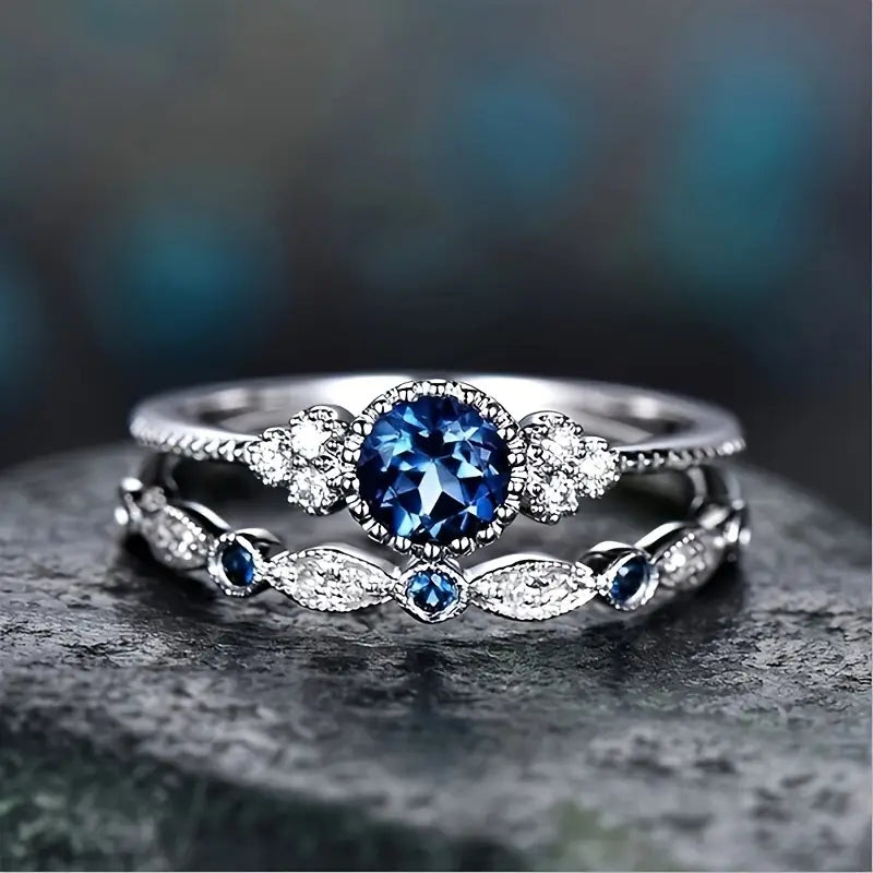 Anello Halo con Zaffiro in Argento