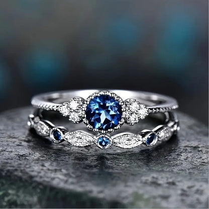 Anello Halo con Zaffiro in Argento
