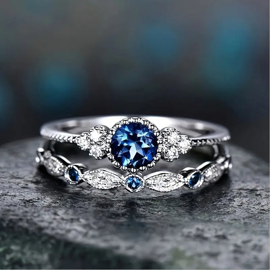Anello Halo con Zaffiro in Argento