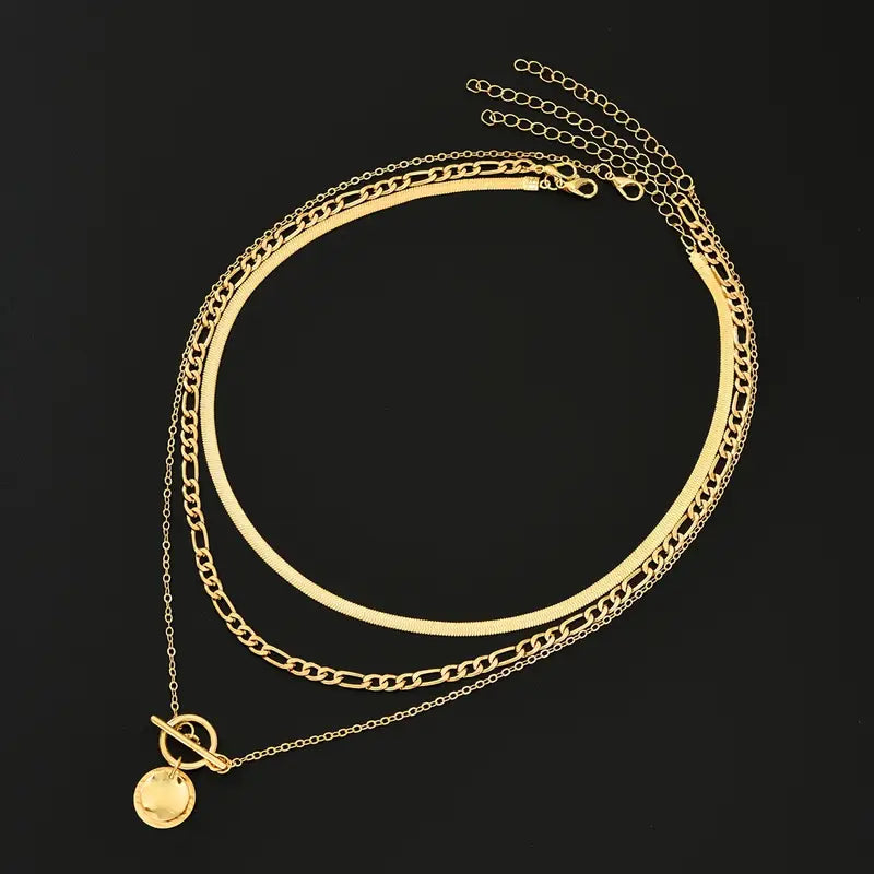 Collana a Strati Savira con Ciondolo Moneta Texturizzato | Oro