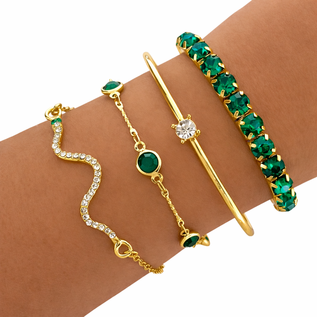 Luna | Set di bracciali vintage verdi eleganti con cristalli
