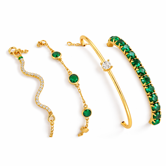Luna | Set di bracciali vintage verdi eleganti con cristalli
