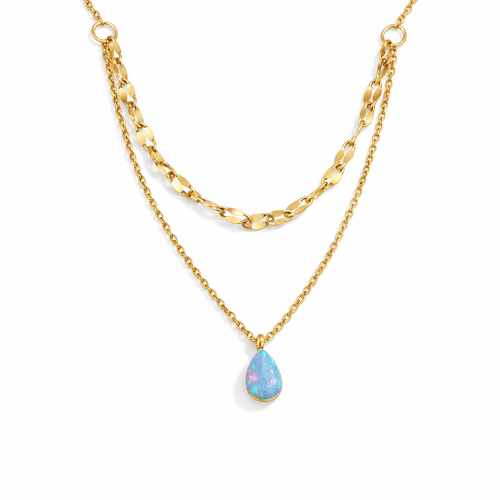 Collana a strati con goccia di opale blu