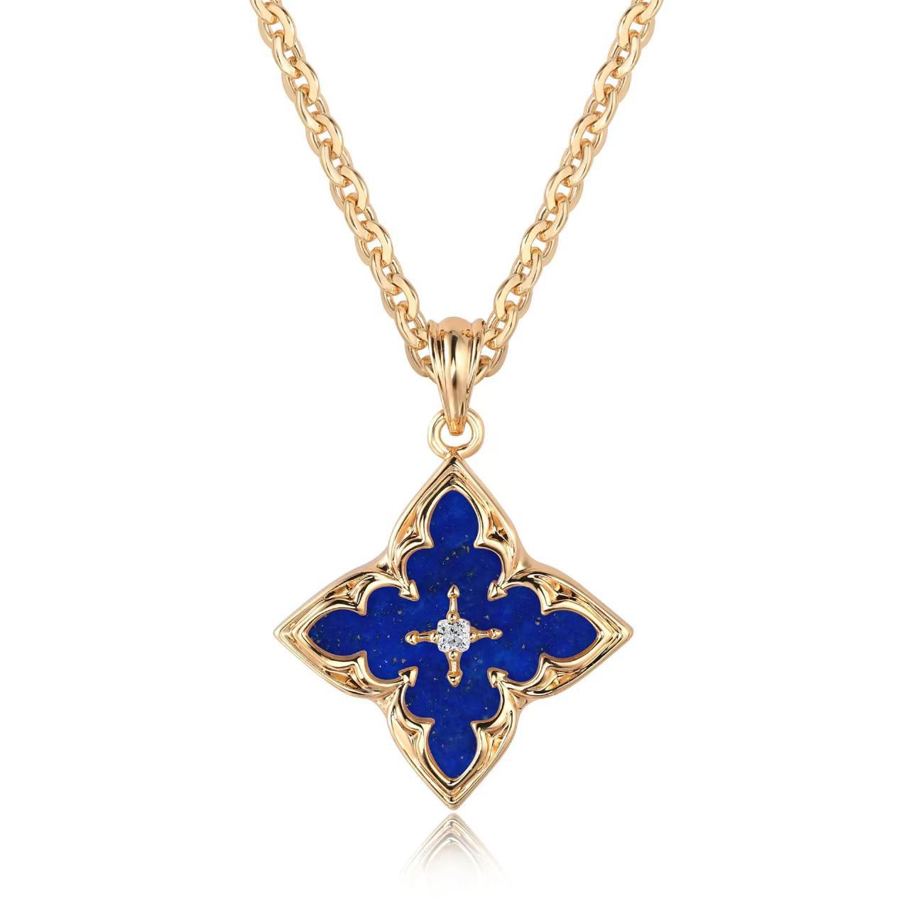 Collana con Ciondolo Quadrifoglio Bianco | Oro