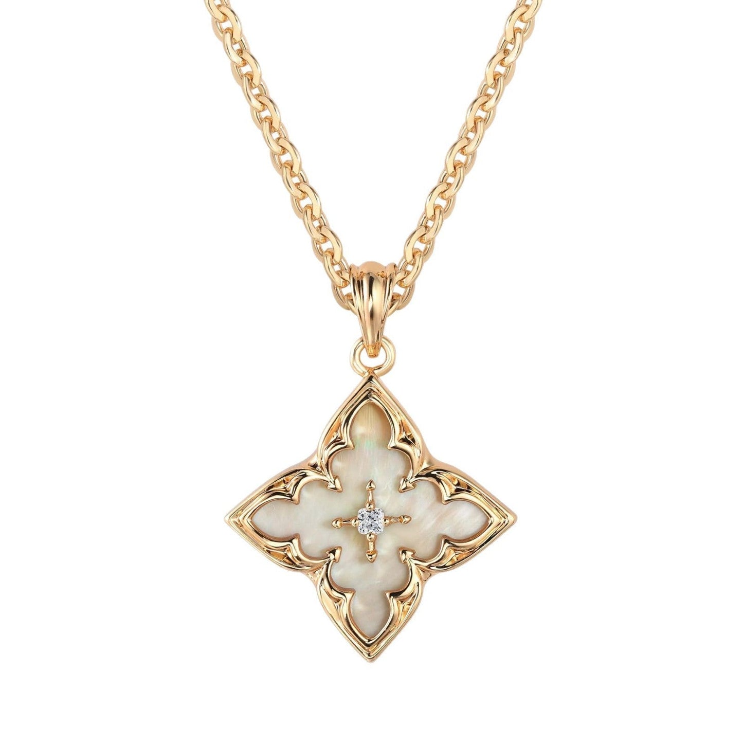 Collana con Ciondolo Quadrifoglio Bianco | Oro