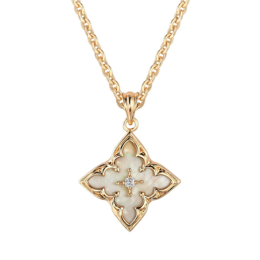 Collana con Ciondolo Quadrifoglio Bianco | Oro
