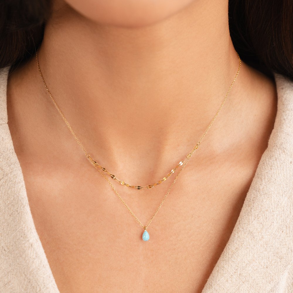 Collana a strati con goccia di opale blu