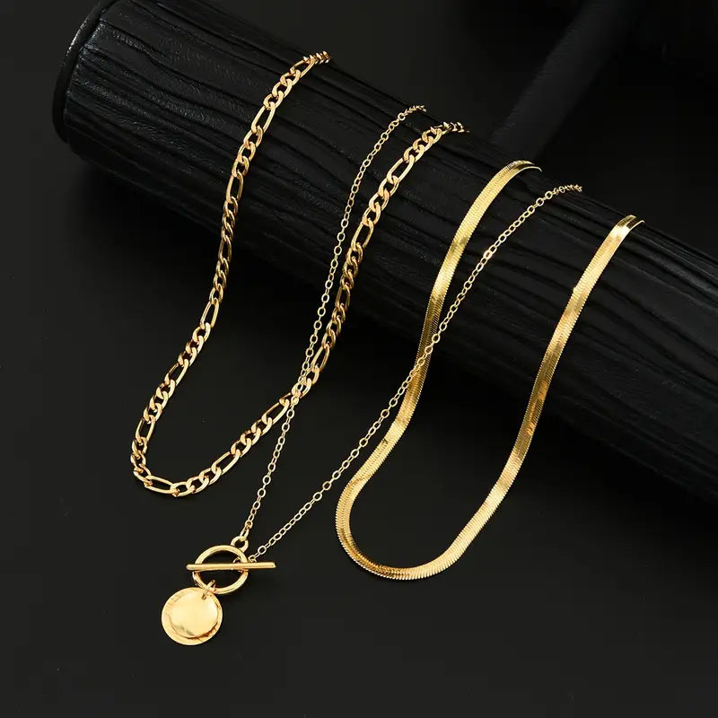 Collana a Strati Savira con Ciondolo Moneta Texturizzato | Oro