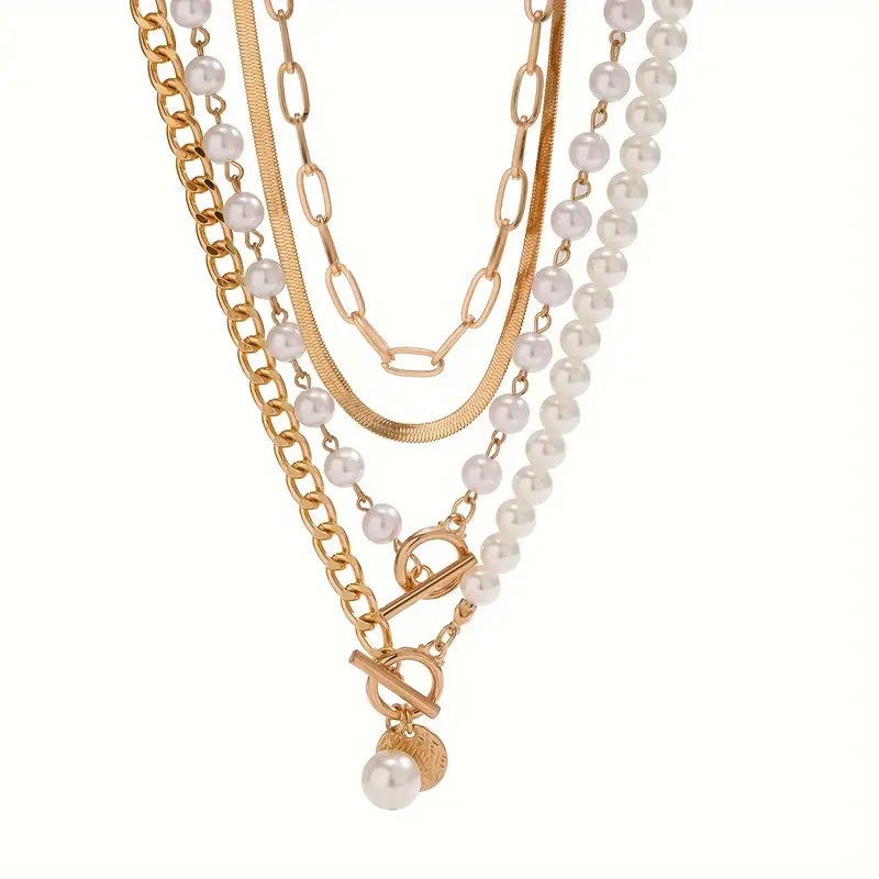 Set di Collane Vintage con Perle e Catena Snake | Oro