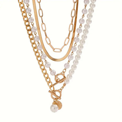 Set di Collane Vintage con Perle e Catena Snake | Oro