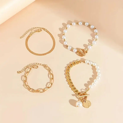 Set di 4 Bracciali Chic Gold – Snake, Perle & Catene | Oro
