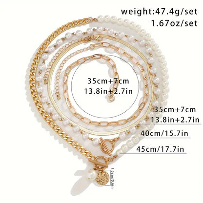 Set di Collane Vintage con Perle e Catena Snake | Oro