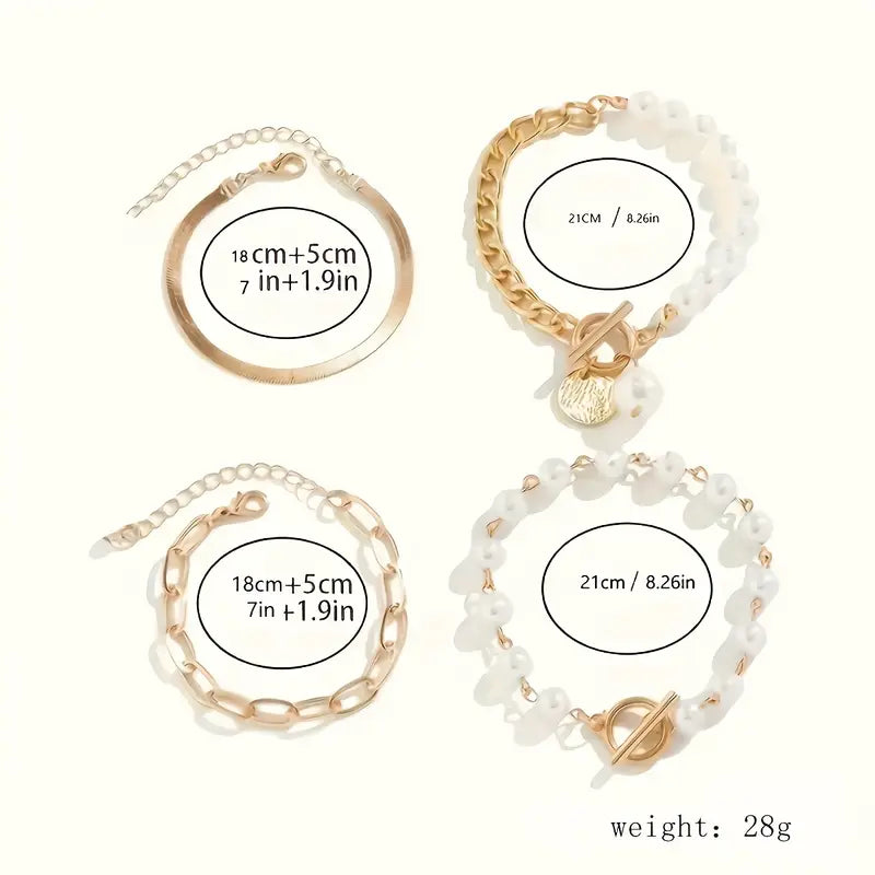 Set di 4 Bracciali Chic Gold – Snake, Perle & Catene | Oro