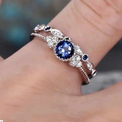 Anello Halo con Zaffiro in Argento