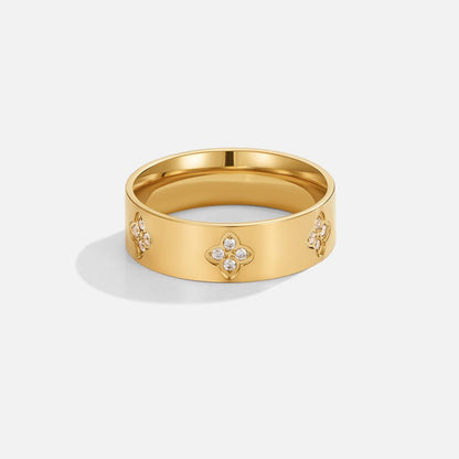 Anello trifoglio dorato con cristalli